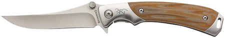 Browning 3220330 Wicked Wing Folding Knife Trailing Point 7Cr17MoV Satin Blade Amber G10 Handle with Pocket Clip