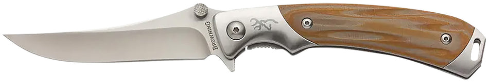 Browning 3220330 Wicked Wing Folding Knife Trailing Point 7Cr17MoV Satin Blade Amber G10 Handle with Pocket Clip