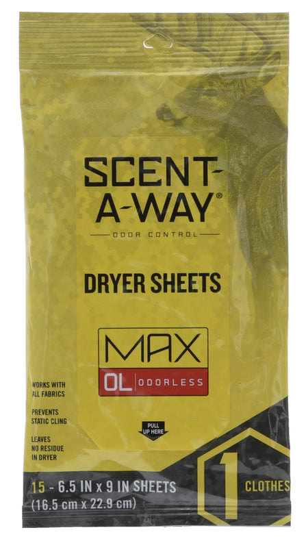 Scent-A-Way Max Anti-Static Odorless Hunting Dryer Sheets 15 Per Pkg