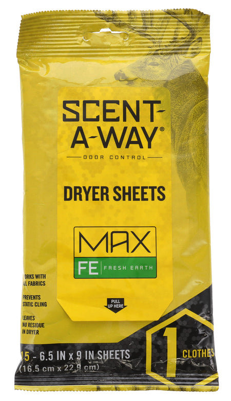 Scent-A-Way Max Fresh Earth Cover Scent Hunting Dryer Sheets 15 Per Pkg