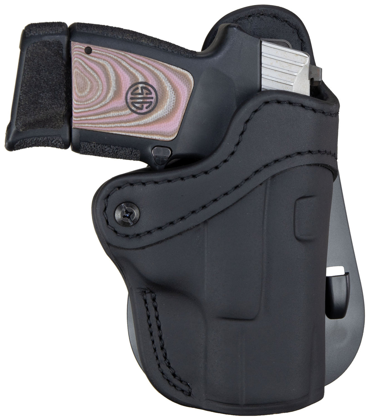 1791 Gunleather OWB BH2.1 Optic Ready Size 2.1 Stealth Black Leather Paddle Holster for S&W M&P Shield & Glock 17, Right Hand