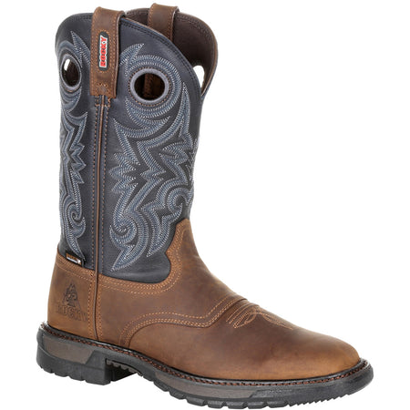 Rocky Ride FLX Waterproof Leather Boot Buck Skin & Blue Size 13