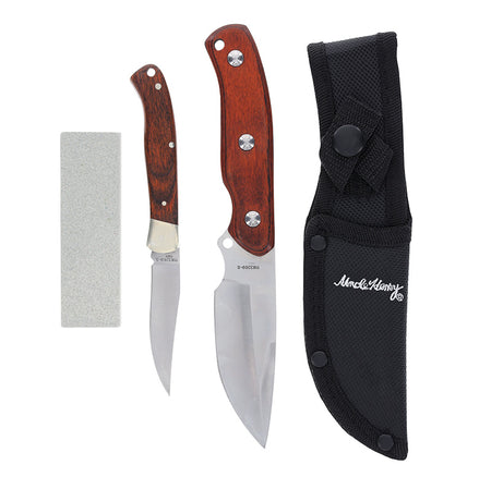 Uncle Henry Fixed Folder Knife Combo Parka Wood Handle with Stone