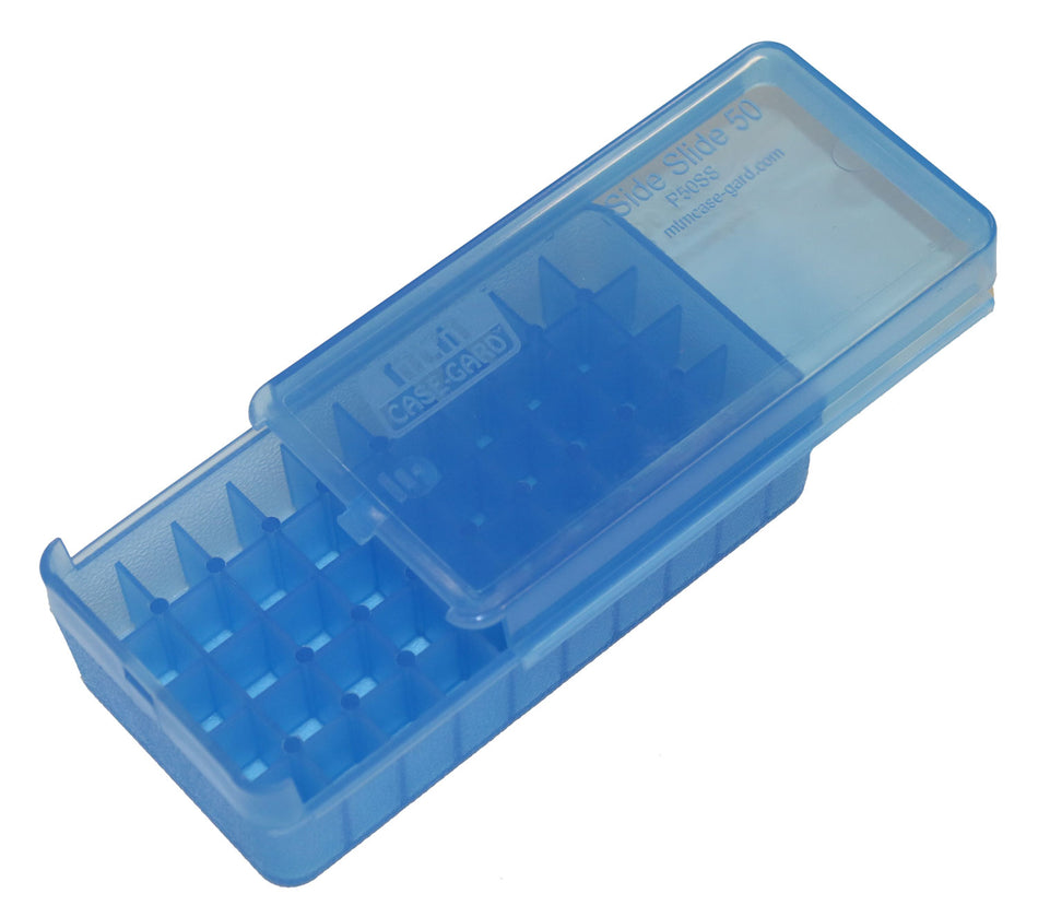 MTM Case-Gard Multi-Caliber Side-Slide Pistol Ammunition Box Clear Blue Poly 50rd