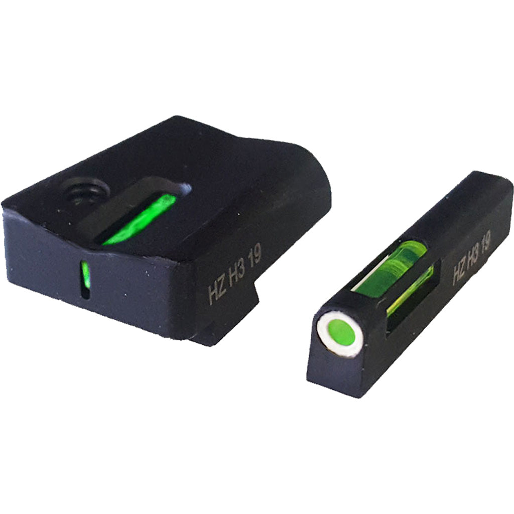 HIVIZ LiteWave H3 Tritium Iron Sight Green Litepipes White Ring Glock 17/19