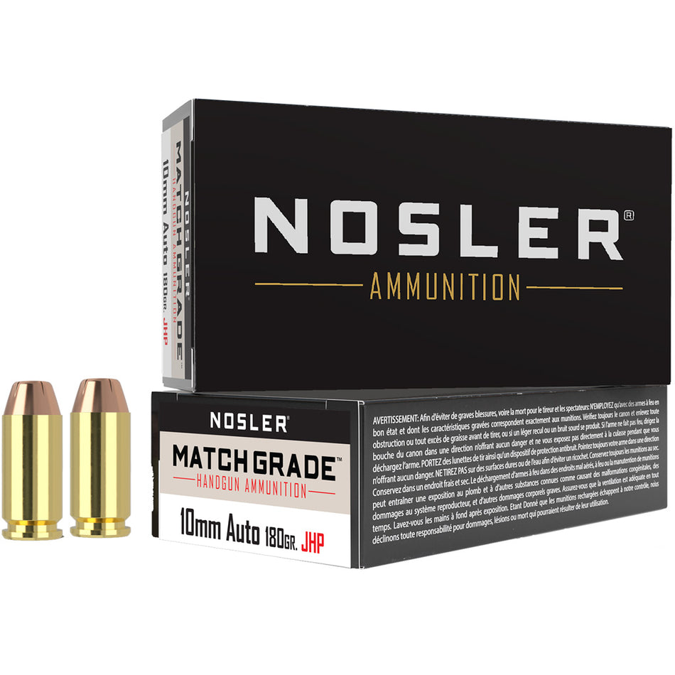 Nosler Assured Stopping Power Jacketed Hollow Point 180 Grain 10mm Auto 1150 fps