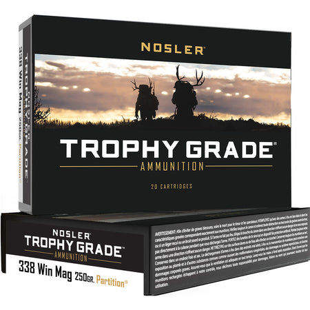Nosler Trophy Grade .338 Winchester Magnum 250 grain Nosler Spitzer Partition ammunition