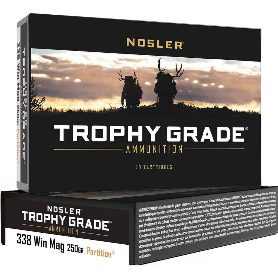 Nosler Trophy Grade .338 Winchester Magnum 250 grain Nosler Spitzer Partition ammunition