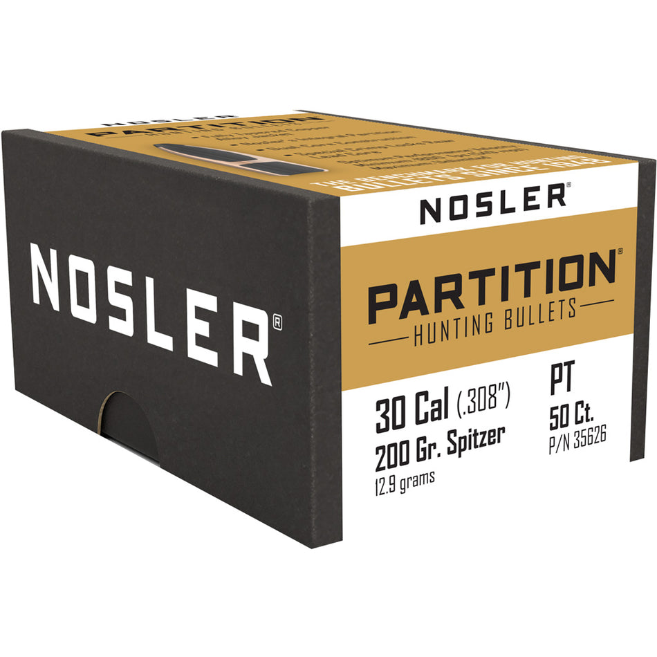 Nosler 30 Cal 200gr Partition Spitzer Reloading Bullets 50/Box
