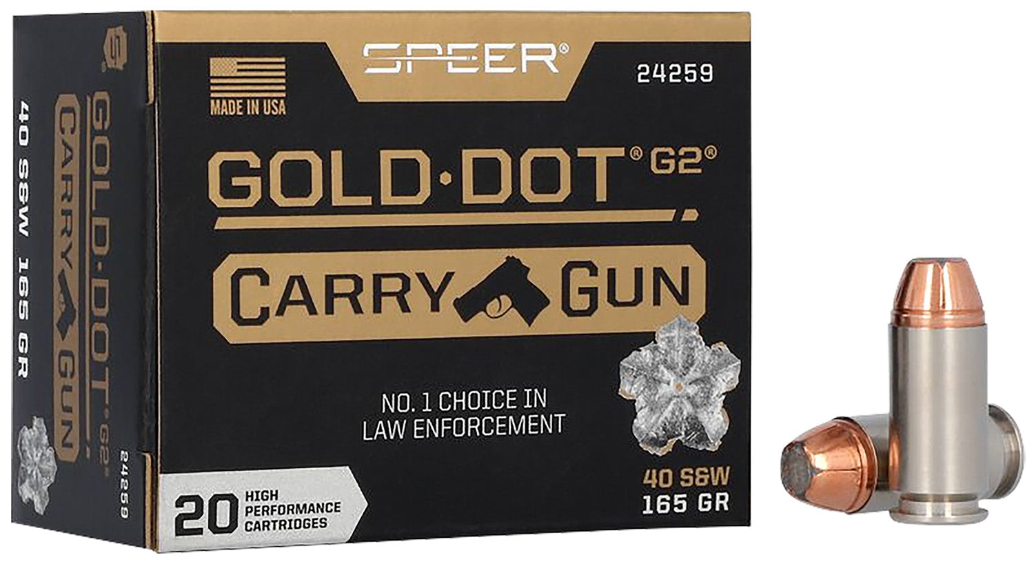 Speer Gold Dot Carry Gun .40 S&W 165 grain Hollow Point ammunition