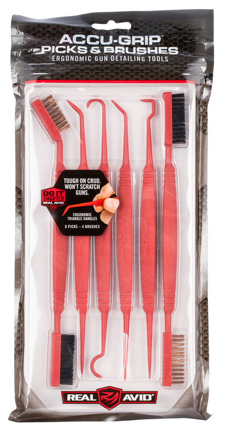 Real Avid AVPBS 6-Piece Accu-Grip Picks & Brushes Set Rifle/Shotgun 8-8.25" Resin Bristles