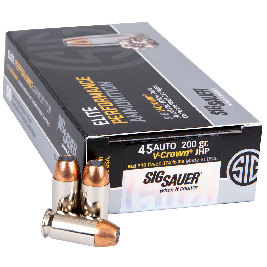 Sig Sauer Elite Performance .45 ACP/Auto 200 grain V Crown Jacketed Hollow Point ammunition