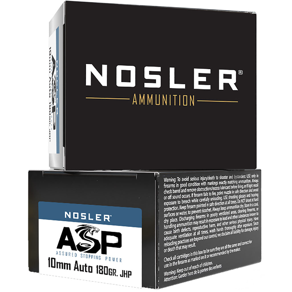 Nosler Assured Stopping Power 10mm Auto 180 grain Jacketed Hollow Point ammunition