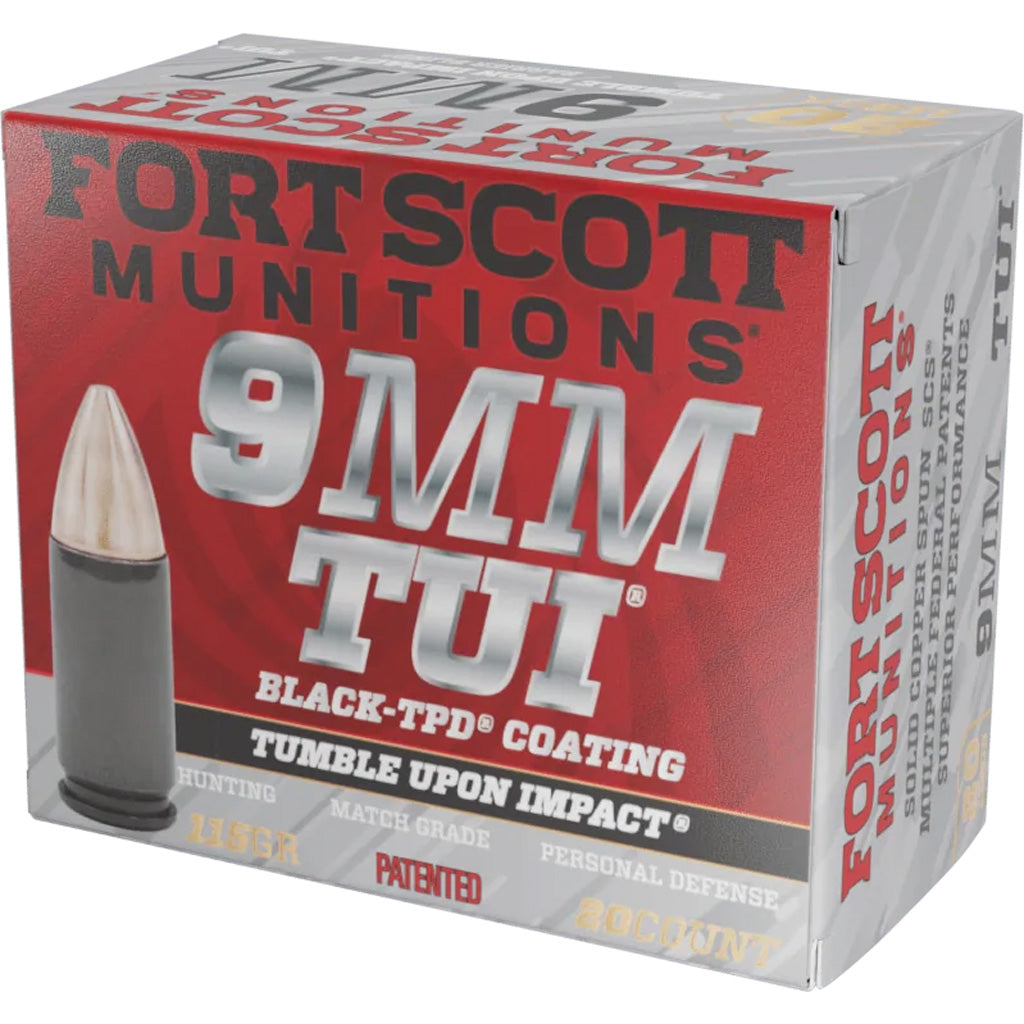 Fort Scott Munitions Tumble Upon Impact (TUI) TPD 9mm Luger / Parabellum 115 grain Solid Copper Spun ammunition