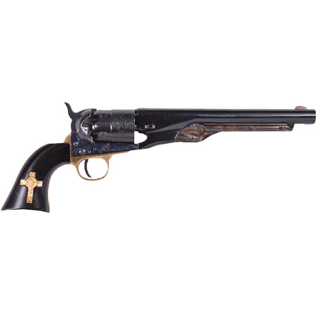 Pietta 1860 Army Hand of God 44 Caliber Percussion Revolver 8 Inch Barrel Black Walnut Grip with Cross Design