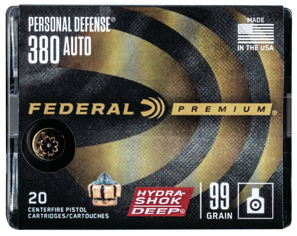 Federal Premium Personal Defense Hydra-Shok Deep Hollow Point 99 Grain .380 ACP/Auto 975 fps