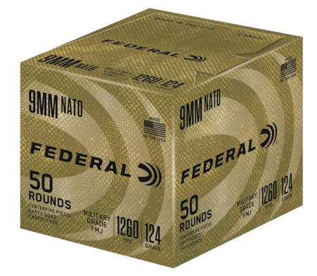 Federal Military Grade 9mm Luger / Parabellum 124 grain Full Metal Jacket ammunition