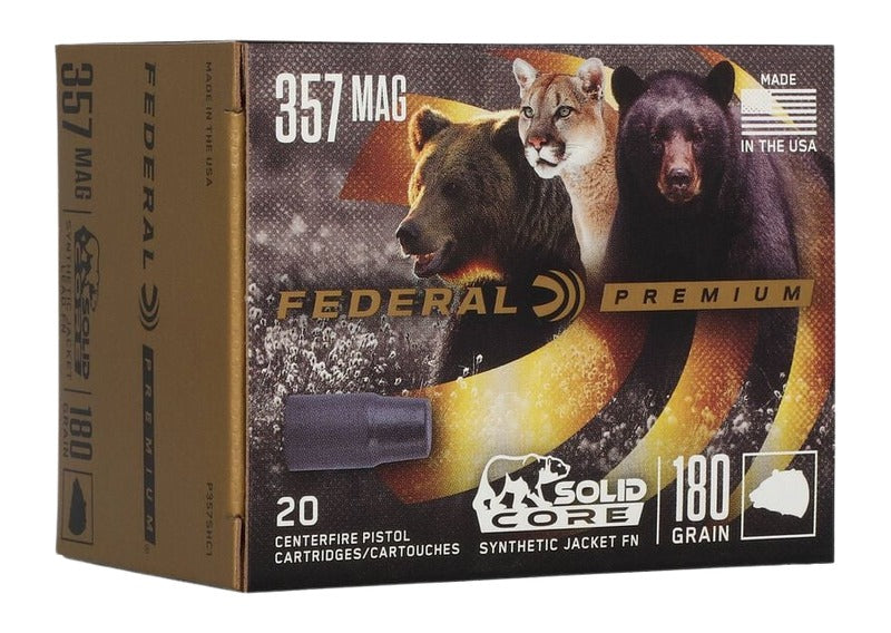 Federal Premium .357 Magnum 180 grain Solid Core Synthetic Flat Nose ammunition