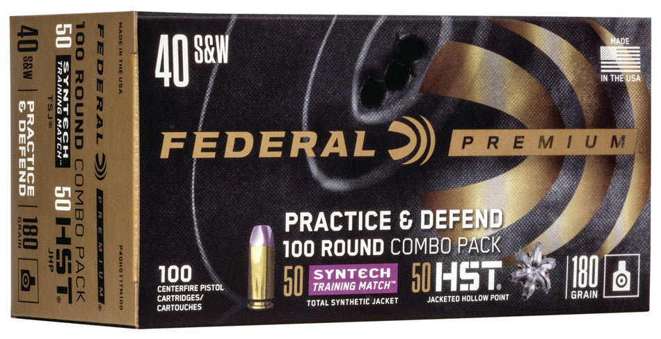 Federal Premium Defense Syntech Practice & Defend .40 S&W 180 grain HST JHP/Syntech TSJ ammunition