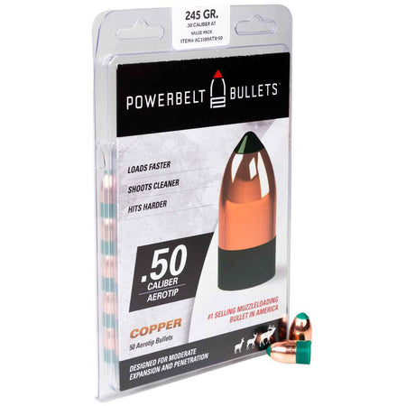Powerbelt 245gr AeroTip Muzzleloader Bullets .50 Cal 50-Pack