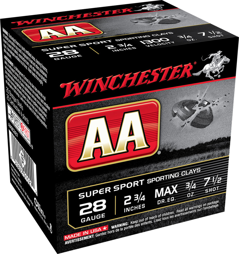 Winchester AASC287VP AA Sporting Clay 28 Gauge 2-3/4 3/4oz #7.5 1300 fps