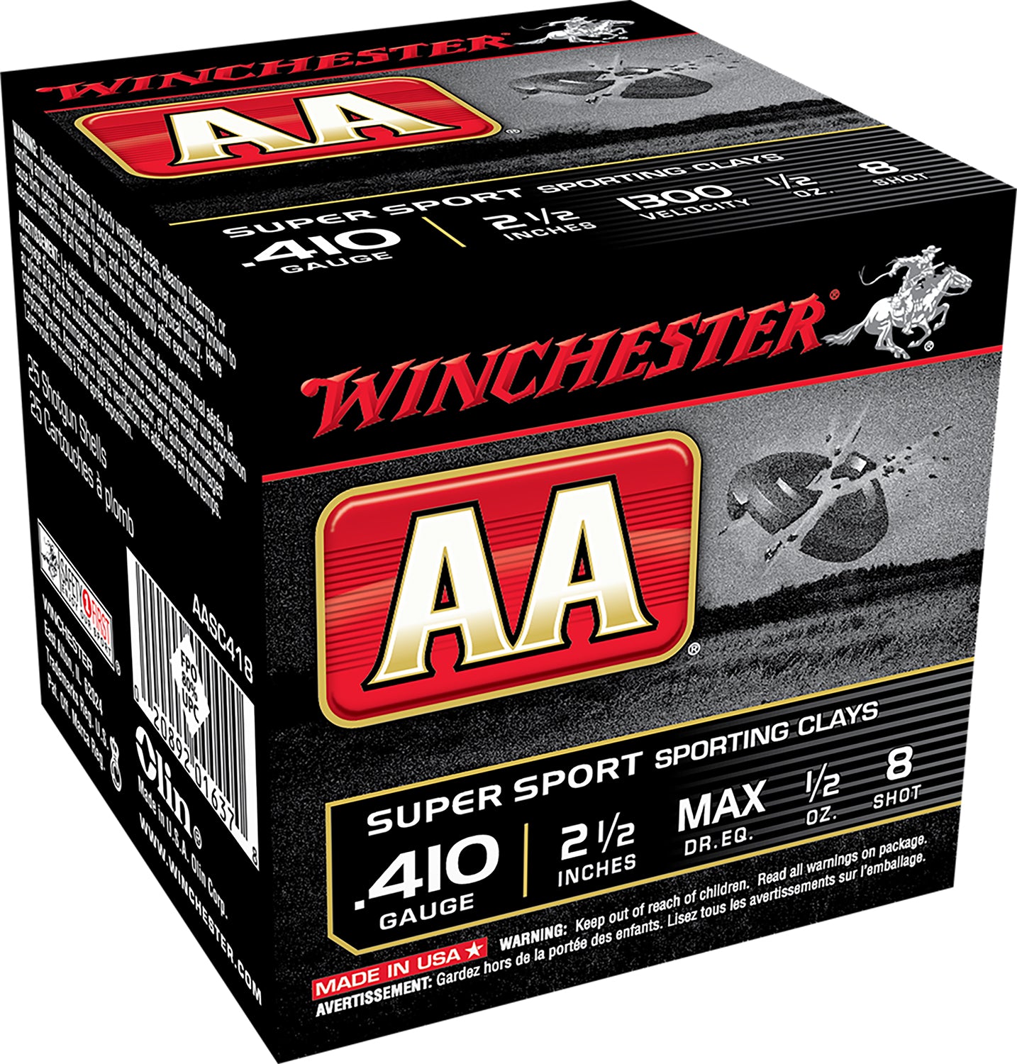 Winchester AA Supersport Sporting Clay Shotgun Ammo .410 Bore 2.5 in 1/2 oz #8