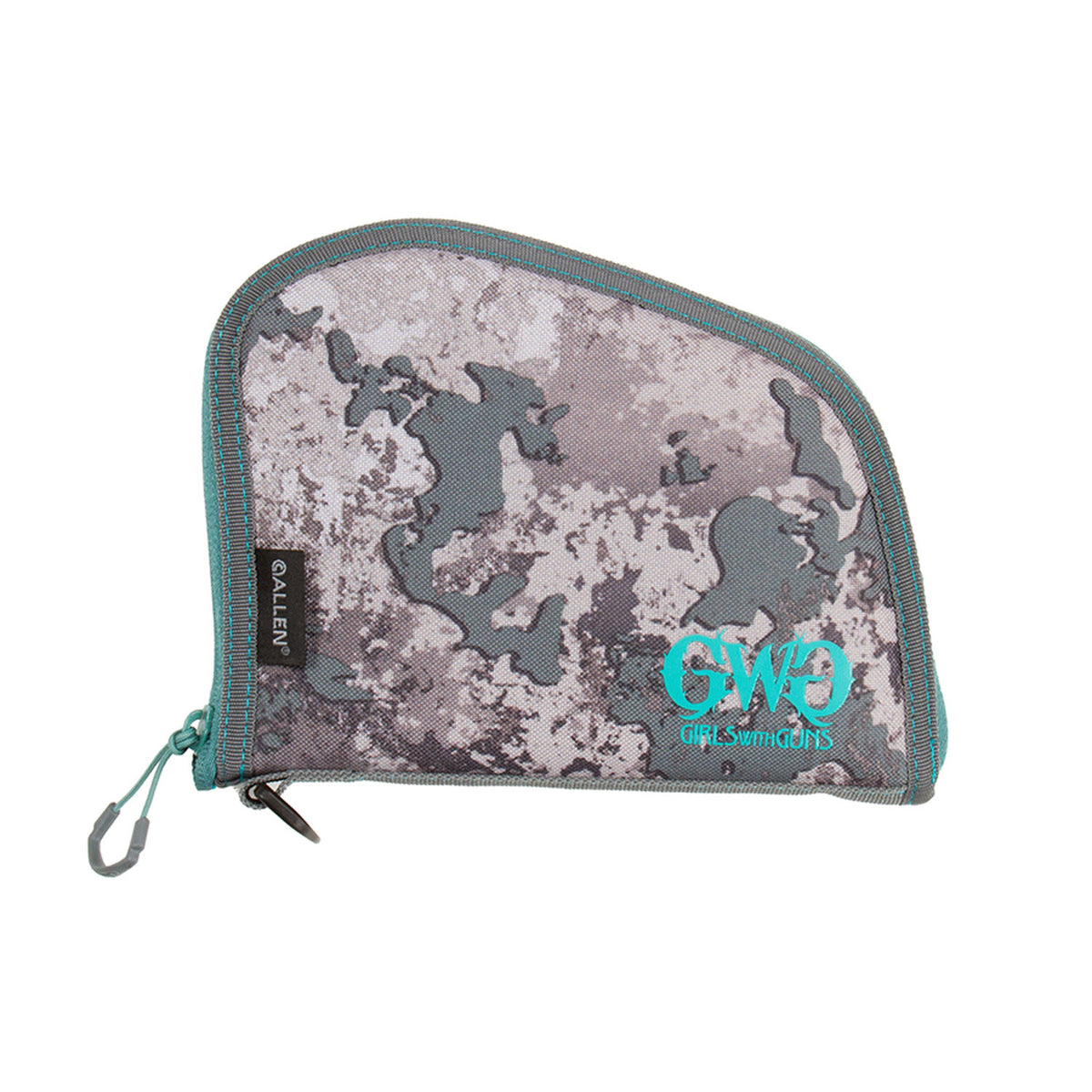 Girls With Guns 918 Compact Pistol Case 8" Gray Teal Shade Camo Pattern with Locking Zipper