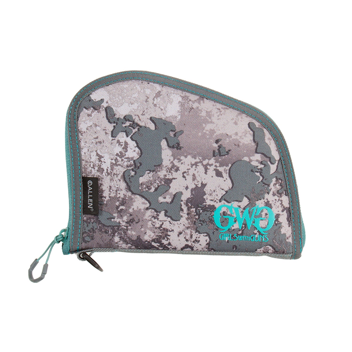 Girls With Guns 918 Compact Pistol Case 8" Gray Teal Shade Camo Pattern with Locking Zipper