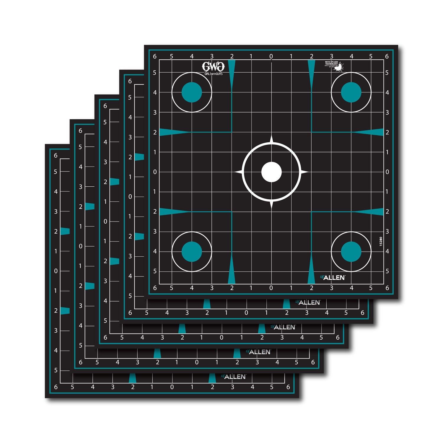 Girls With Guns Splash Self-Adhesive Sight-In Grid Targets Black Teal 12x12" 5 Pack