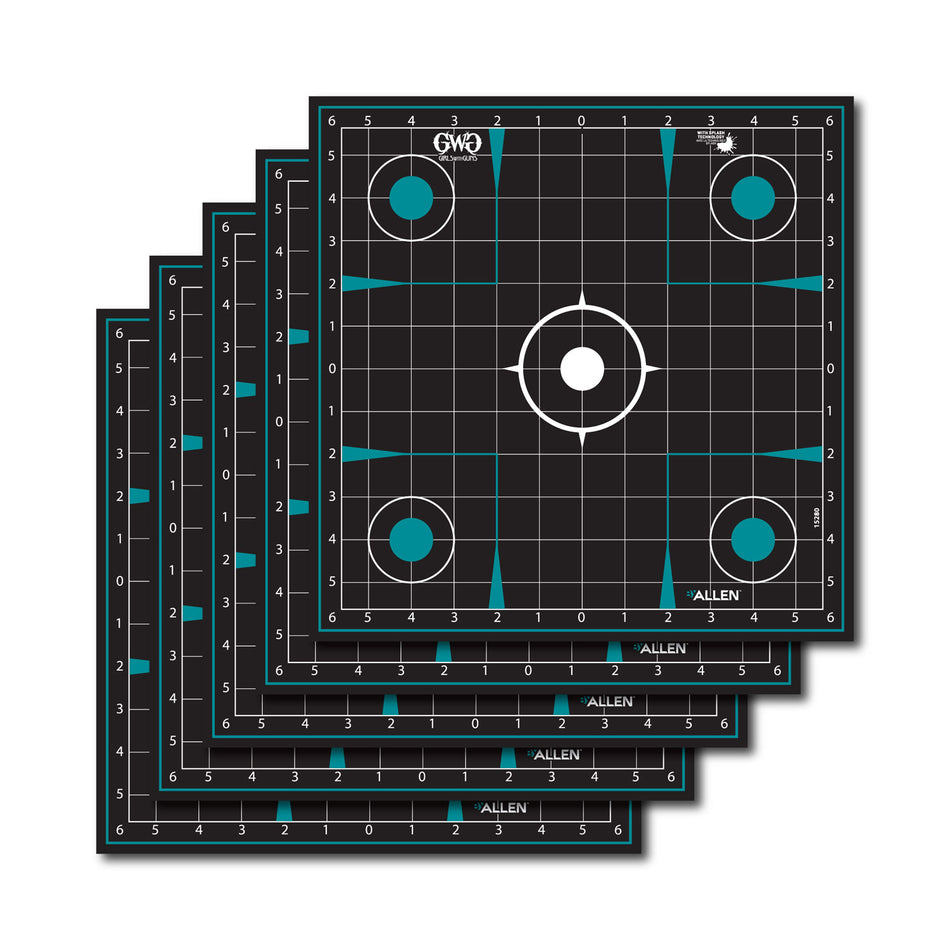 Girls With Guns Splash Self-Adhesive Sight-In Grid Targets Black Teal 12x12" 5 Pack