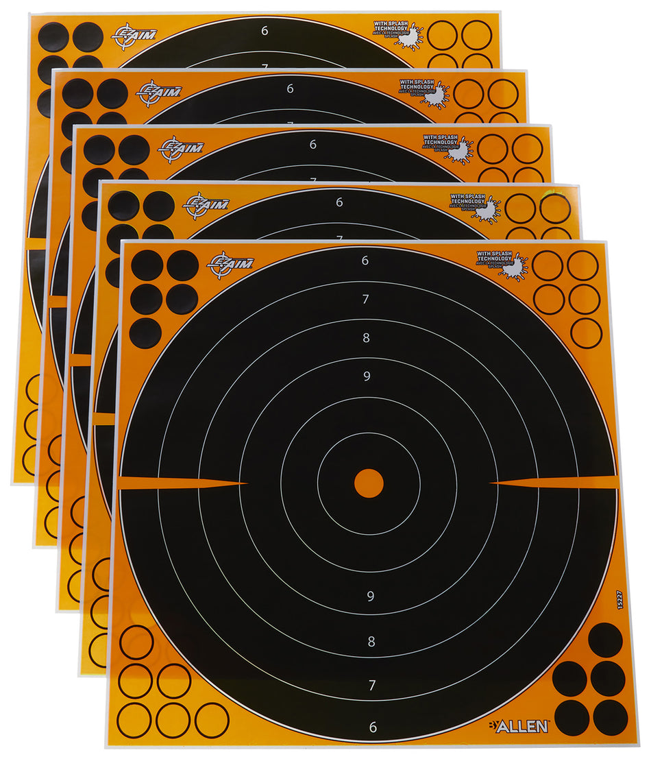 EZ-Aim 15227 16-Inch Splash Reactive Self-Adhesive Bullseye Targets – Black & Orange, 5-Pack