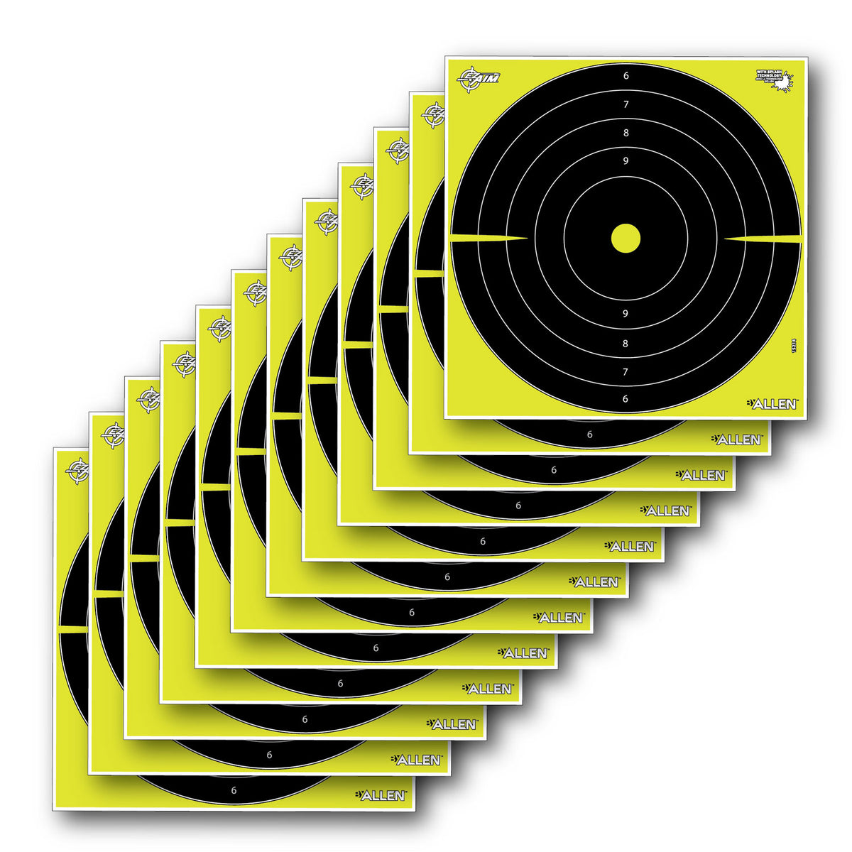 EZ-Aim 15214 Splash Reactive Non-Stick Bullseye Paper Shooting Targets – 12-Pack