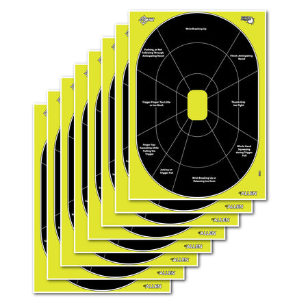 EZ-Aim 15220 Splash Reactive Handgun Oval Paper Hanging Targets – 12"x18" Black & Yellow, 8 Pk