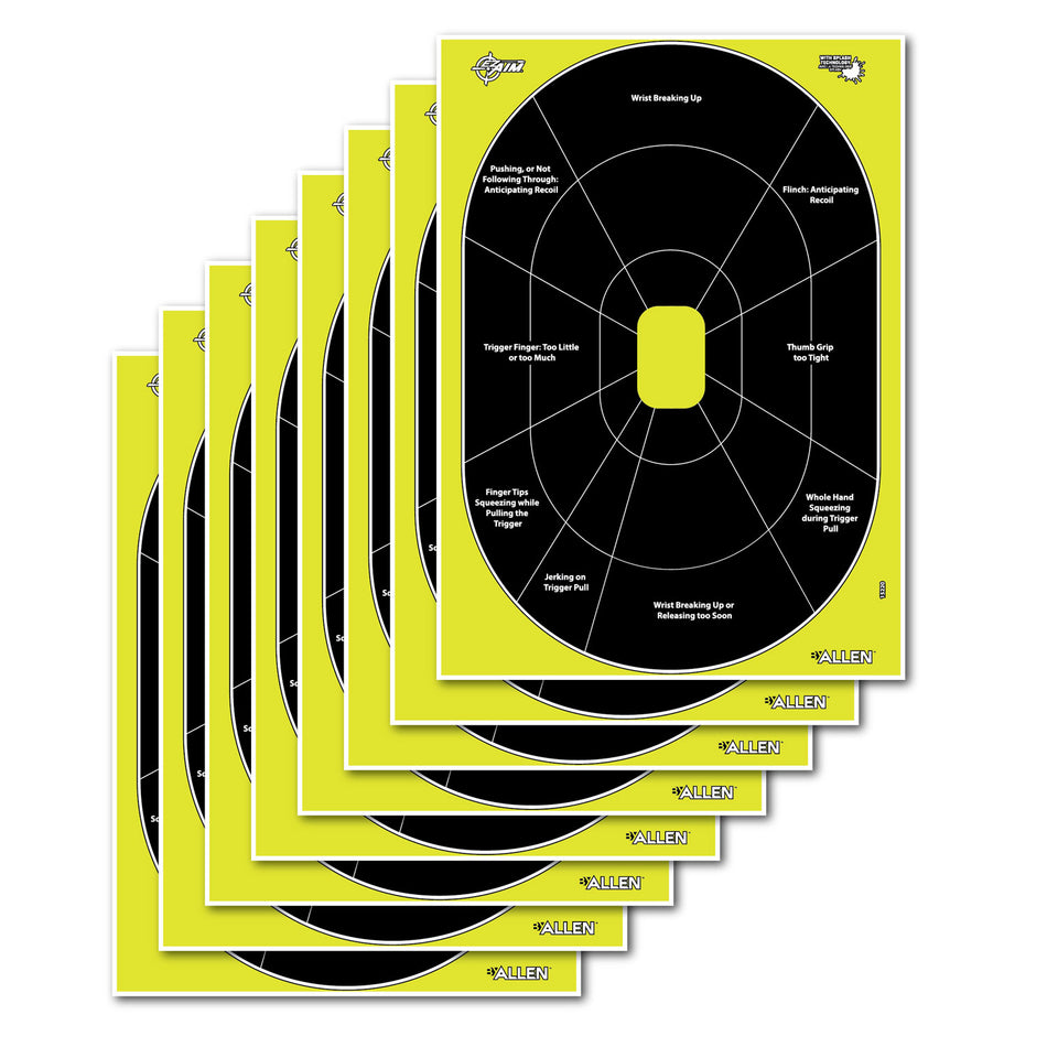 EZ-Aim 15220 Splash Reactive Handgun Oval Paper Hanging Targets – 12"x18" Black & Yellow, 8 Pk