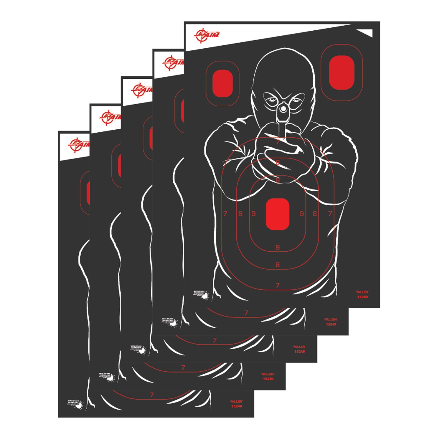 EZ-Aim 15249 Splash Reactive Non-Stick Bad Guy Silhouette Paper Shooting Targets – 5-Pack