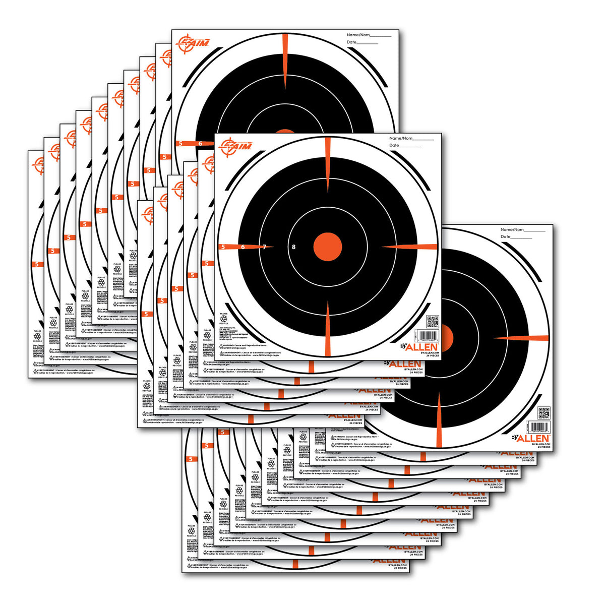 EZ-Aim 15246 Black/Orange/White Bullseye Hanging Paper Target 8" x 8" 26 Per Package