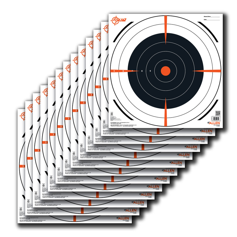 EZ-Aim 15334 Black/White Bullseye Paper Hanging Target 12" x 12" 13 Per Pack
