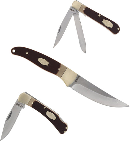 Old Timer Sawcut Handle Knife Combo Set Fixed and Folder Gift Tin