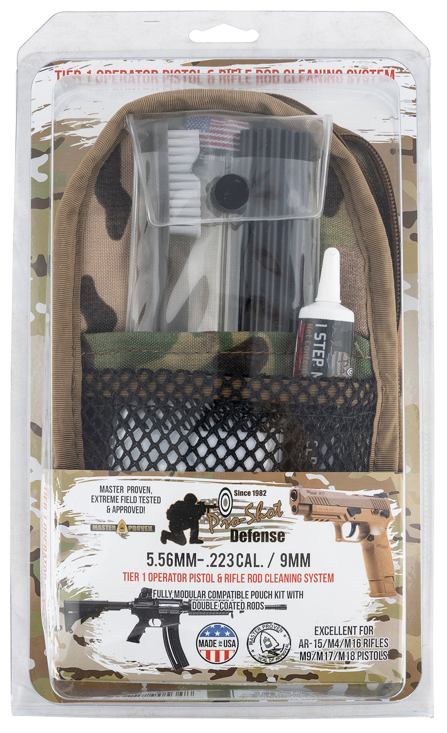 Pro-Shot Multi-Caliber Rifle and Pistol Cleaning System with Multi-Camo Carrying Pouch