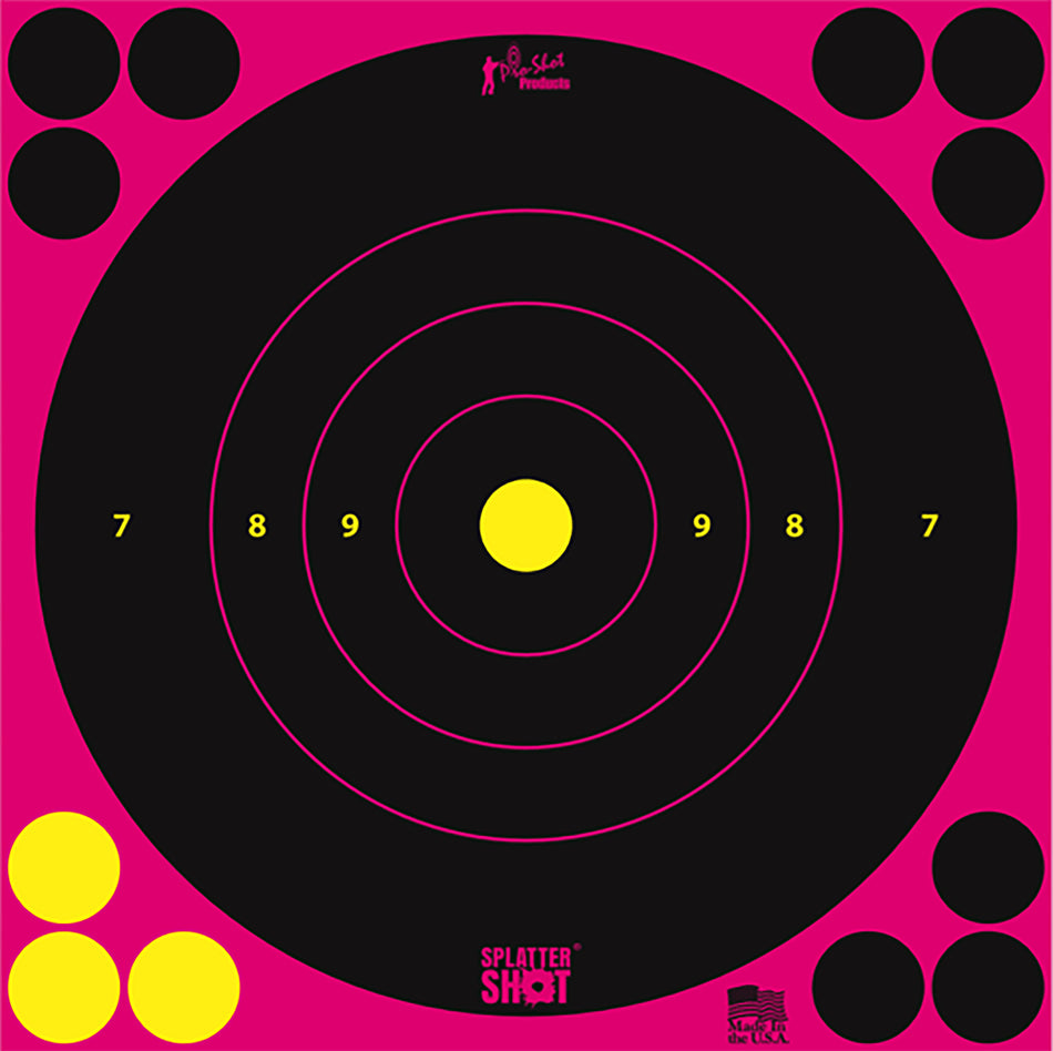 Pro-Shot SplatterShot 8" Bullseye Self-Adhesive Targets Black/Pink Reactive Rings 6 Pack