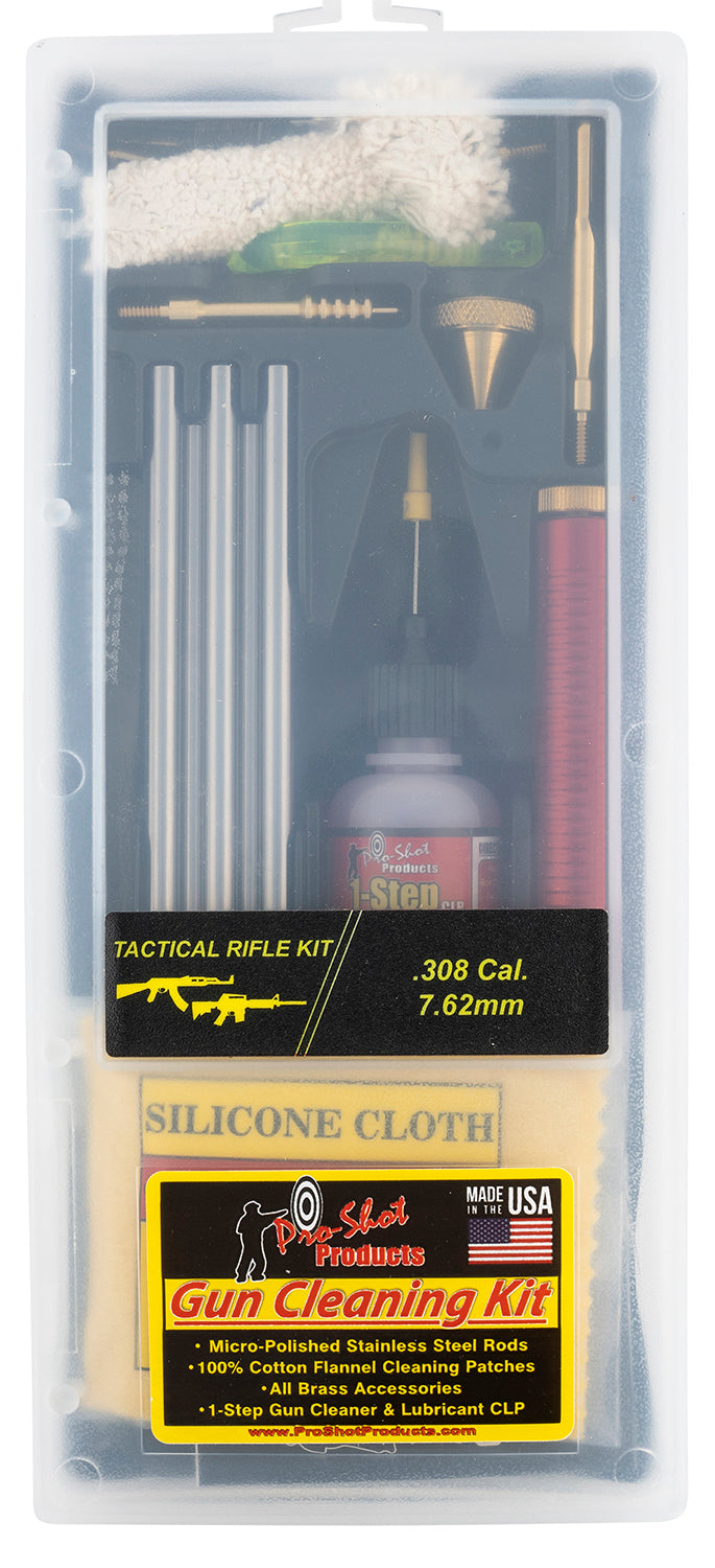 Pro-Shot Tactical Classic Multi-Caliber Rifle Cleaning Kit with Chamber Brush and Black Plastic Case