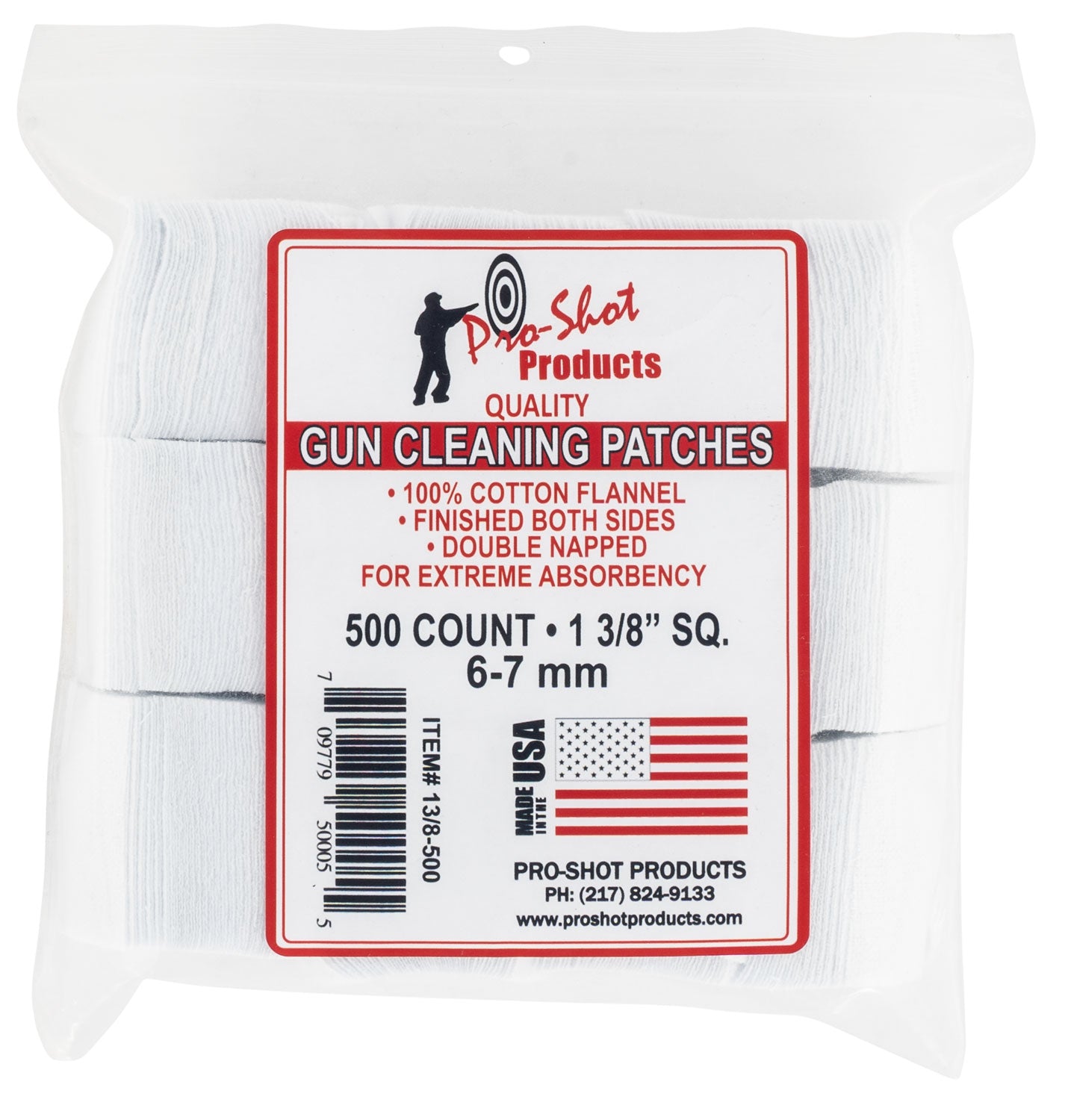 Pro-Shot 138500 1.38" Cotton Flannel Cleaning Patches 6mm/7mm Cal 500 Pk
