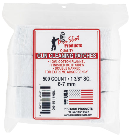 Pro-Shot 138500 1.38" Cotton Flannel Cleaning Patches 6mm/7mm Cal 500 Pk