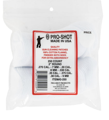 Pro-Shot 2250 Cotton Flannel Bore Cleaning Patches .270-.38 Cal 2" Round 250 Pk