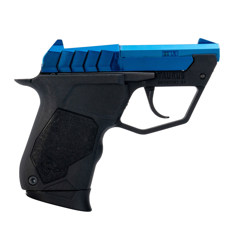 Taurus 1-22TUC13BL 22TUC Micro-Compact Frame 22 LR 9+1 2.50" Polished Blue PVD Steel Tip-Up Barrel, Blue PVD Serrated Stainless Steel Slide, Black Polymer Frame, Black Polymer Grip