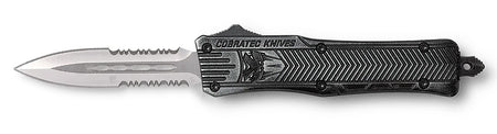CobraTec CTK-1 OTF Dagger 2.75" Part Serrated D2 Steel Blade Stonewashed Aluminum Handle Glass Breaker Included