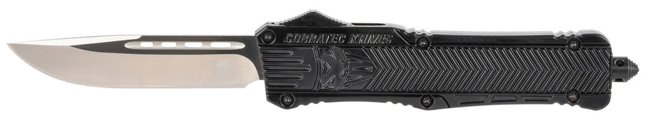 CobraTec CTK-1 OTF Drop Point 3.75" Plain D2 Steel Blade Black Aluminum Handle Glass Breaker Included