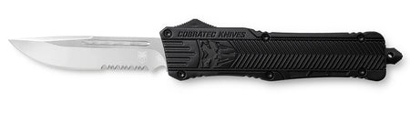 CobraTec CTK-1 OTF Drop Point 3.75" Part Serrated D2 Steel Blade Black Aluminum Handle Glass Breaker Included