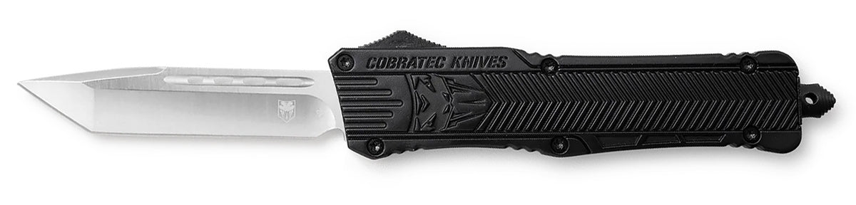 CobraTec CTK-1 OTF Tanto 3.25" Plain D2 Steel Blade Black Aluminum Handle Glass Breaker Included