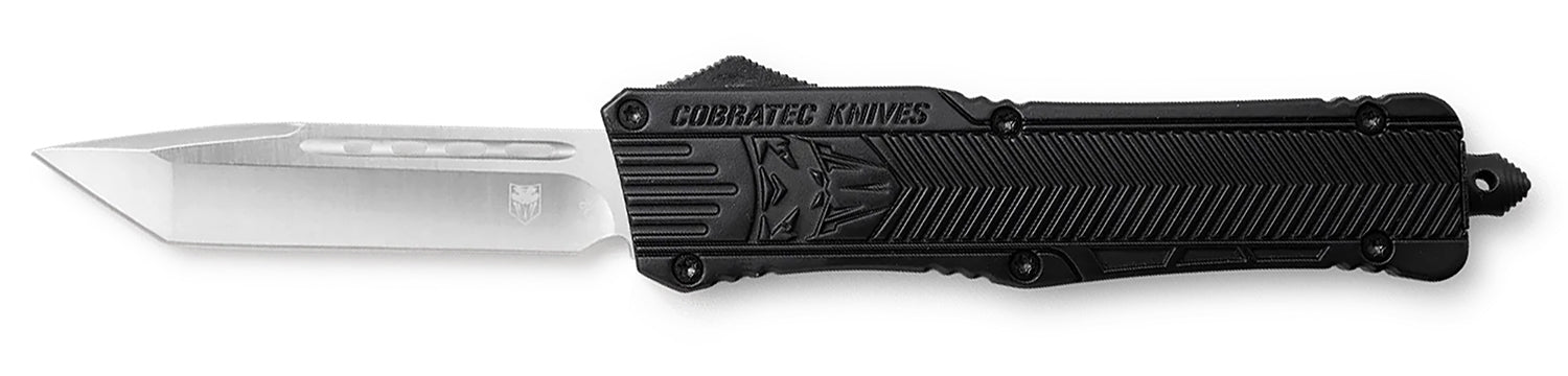 CobraTec CTK-1 OTF Tanto 3.25" Plain D2 Steel Blade Black Aluminum Handle Glass Breaker Included